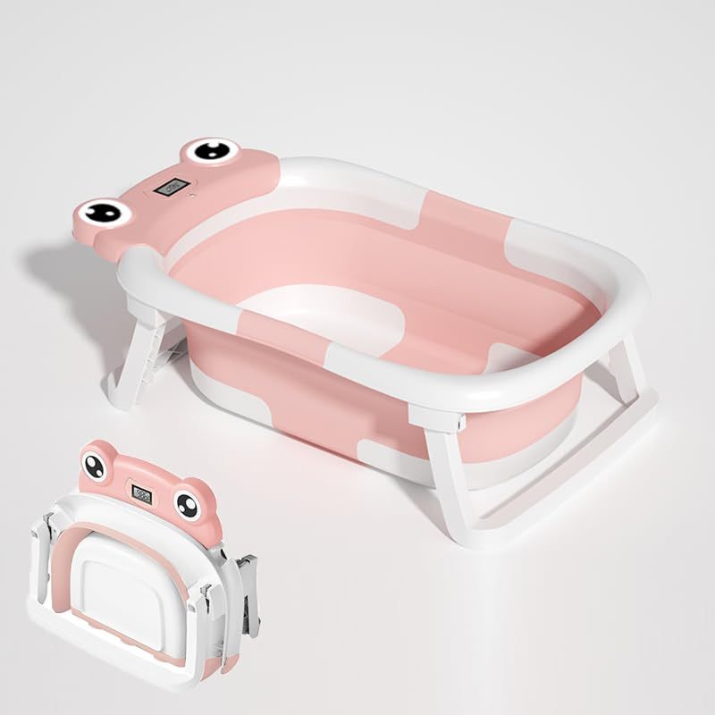 Foldable Baby Bathtub with Floating Cushion & Thermometer, PINK