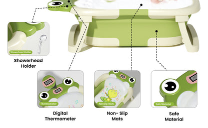 Collapsible Baby Bathtub with Cushion & Thermometer , Gray
