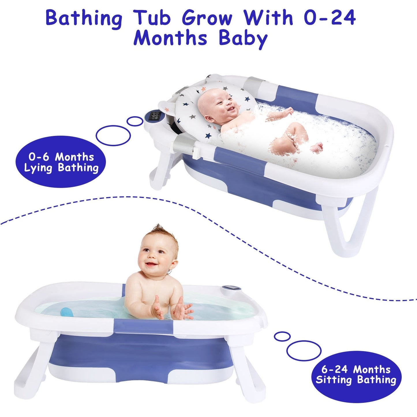 Foldable Baby Bathtub with Thermometer & Drain