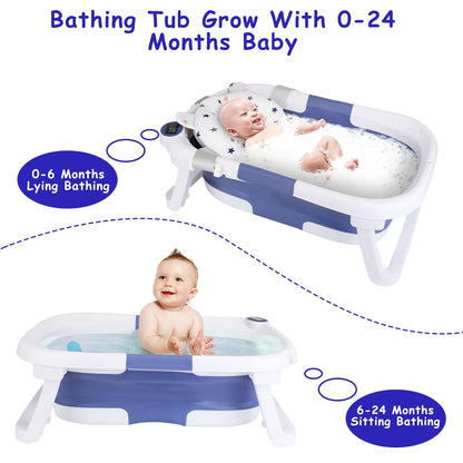 Foldable Baby Bathtub with Thermometer & Drain