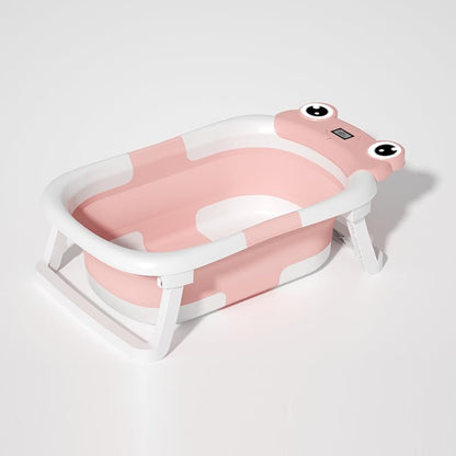 Foldable Baby Bathtub with Floating Cushion & Thermometer, PINK