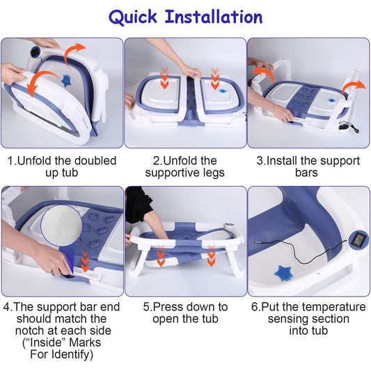 Foldable Baby Bathtub with Thermometer & Drain