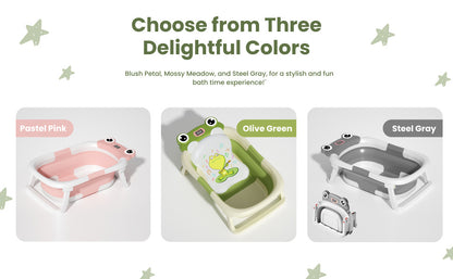 Collapsible Baby Bathtub with Cushion & Thermometer , Gray